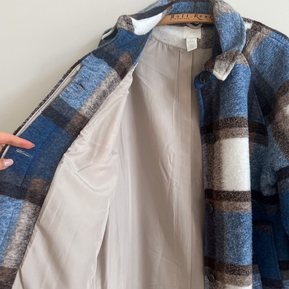 🏷️ SOLD • H&M • Oversized Coat Shacket in Blue Plaid • Small - Picture 10 of 13